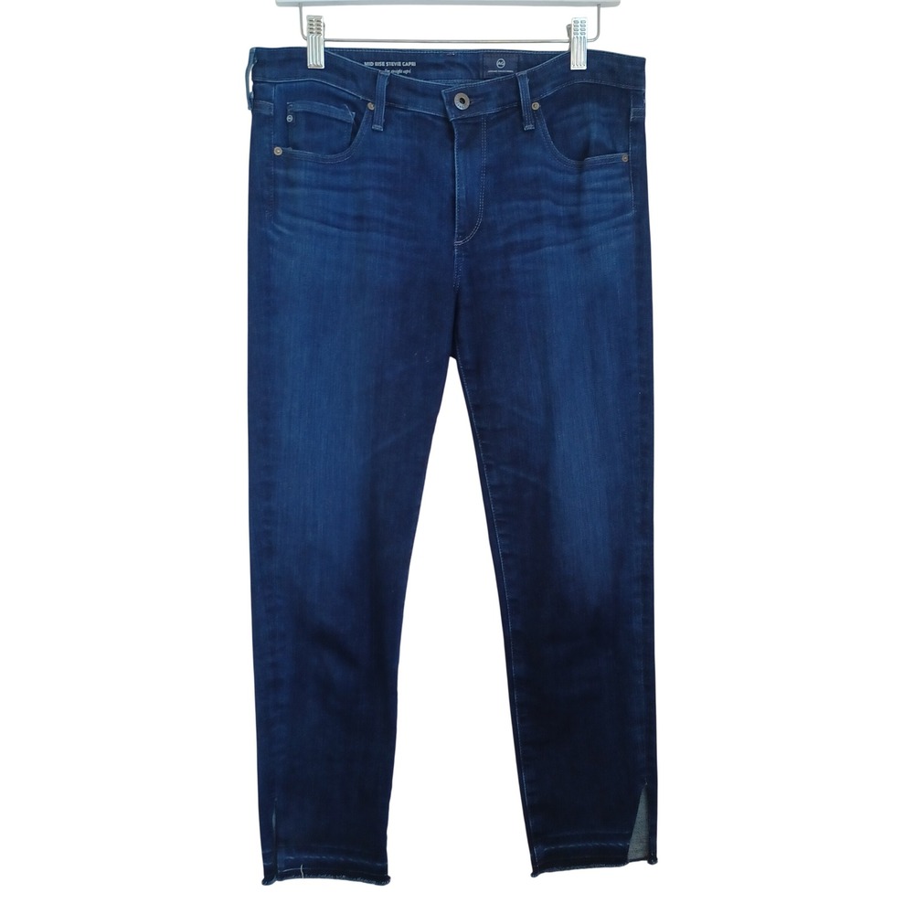 AG Adriano Goldschmied Stevie Capri Mid Rise Slim Straight Jeans Dark Wash 29
